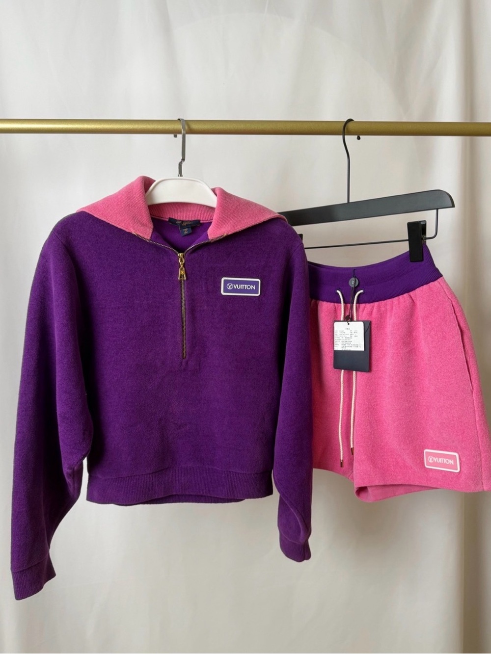 🚩steal Louis Vuitton Purple and Pink Colorblock Hoodie & Shorts